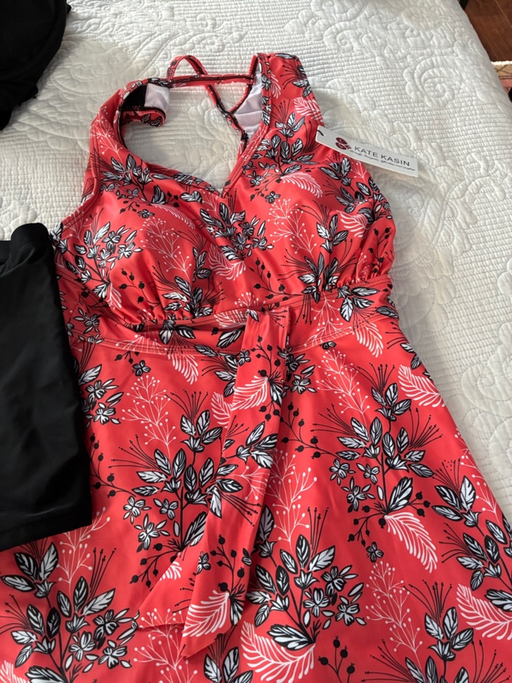 Kate Kasin Coral Floral Halter Swimdress - Picture 1 of 4